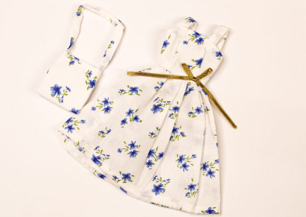 White and Blue floral doll dress