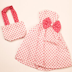 White and red polka dots frock and bag for dolls