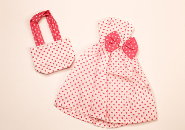 White and red polka dots frock and bag for dolls